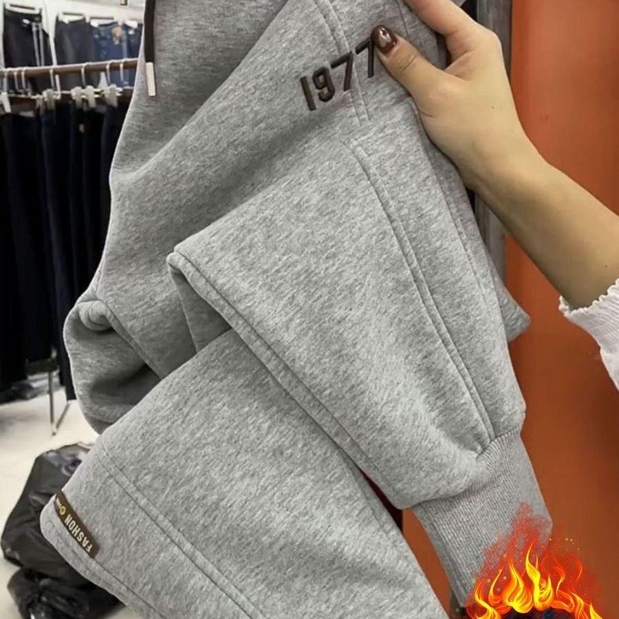 

Женские осенне-зимние однотонные брюки-шаровары с эластичной высокой талией на кулиске, с вышивкой букв, повседневные свободные брюки с маленькими штанинами XXL серый