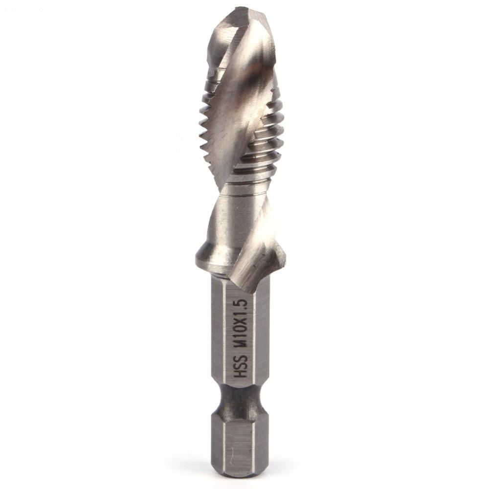 6pcs M3-M10 Screw Tap Drill Bits Hss Taps Countersink Deburr Set Metric Combination Bit High Speed Steel Quick Change Hex
