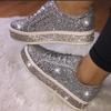 Women Vulcanize Shoes Sneakers Sliver Bling Shoes Girl Flat Glitter Sneakers Casual Female Breathable Lace Up Sport Shoes