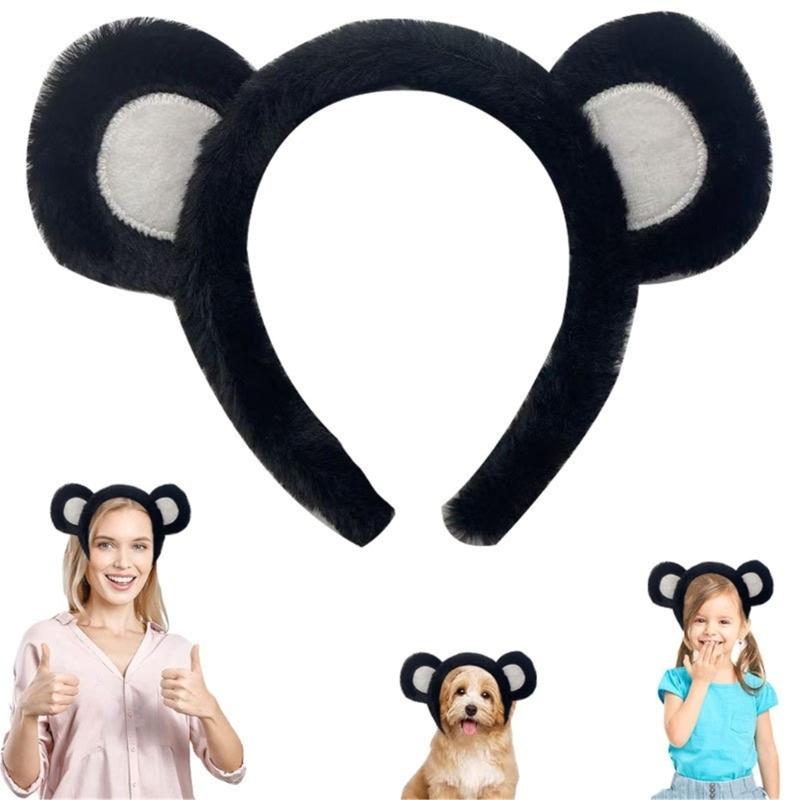 4Pcs Hair Hoops Set with Bear Themes Costume Headband Nose for Themed Performances Photography and Role Play Event