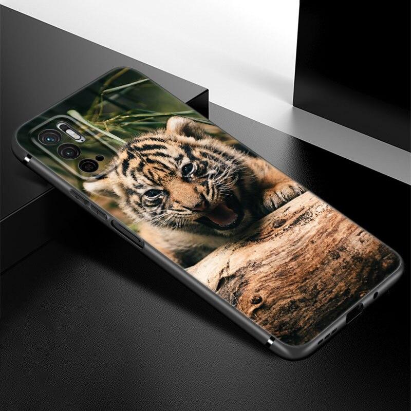 Cute Little Tiger Phone Case For Xiaomi Redmi Note 7 8 8T 9 9S 10 10S 10T 11 11S 4G 11E 11T Pro 5G Soft TPU Black Cover