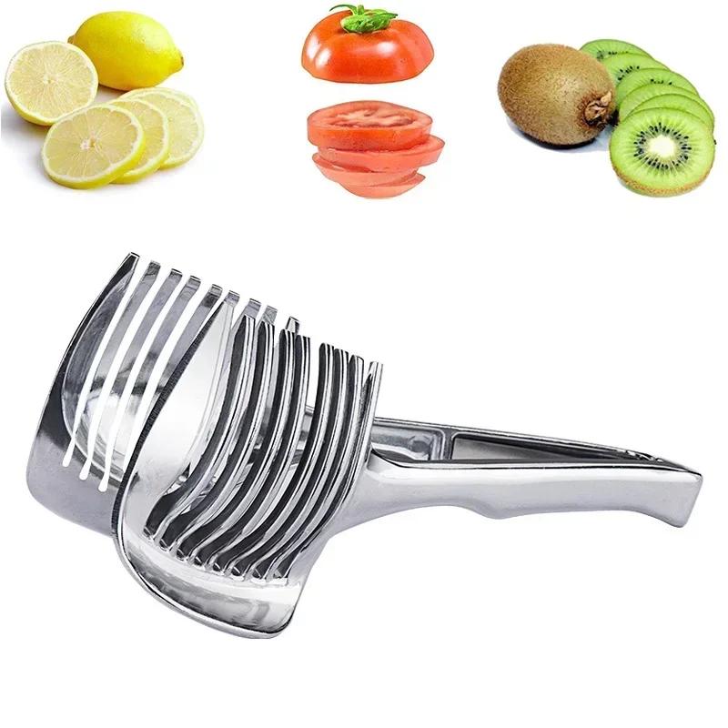 Aluminum Alloy Material Handheld Lemon Tomato Cutting Slicer Onion Holder Vegetable Fruit Cutting Tool Cooking Tools Accessories