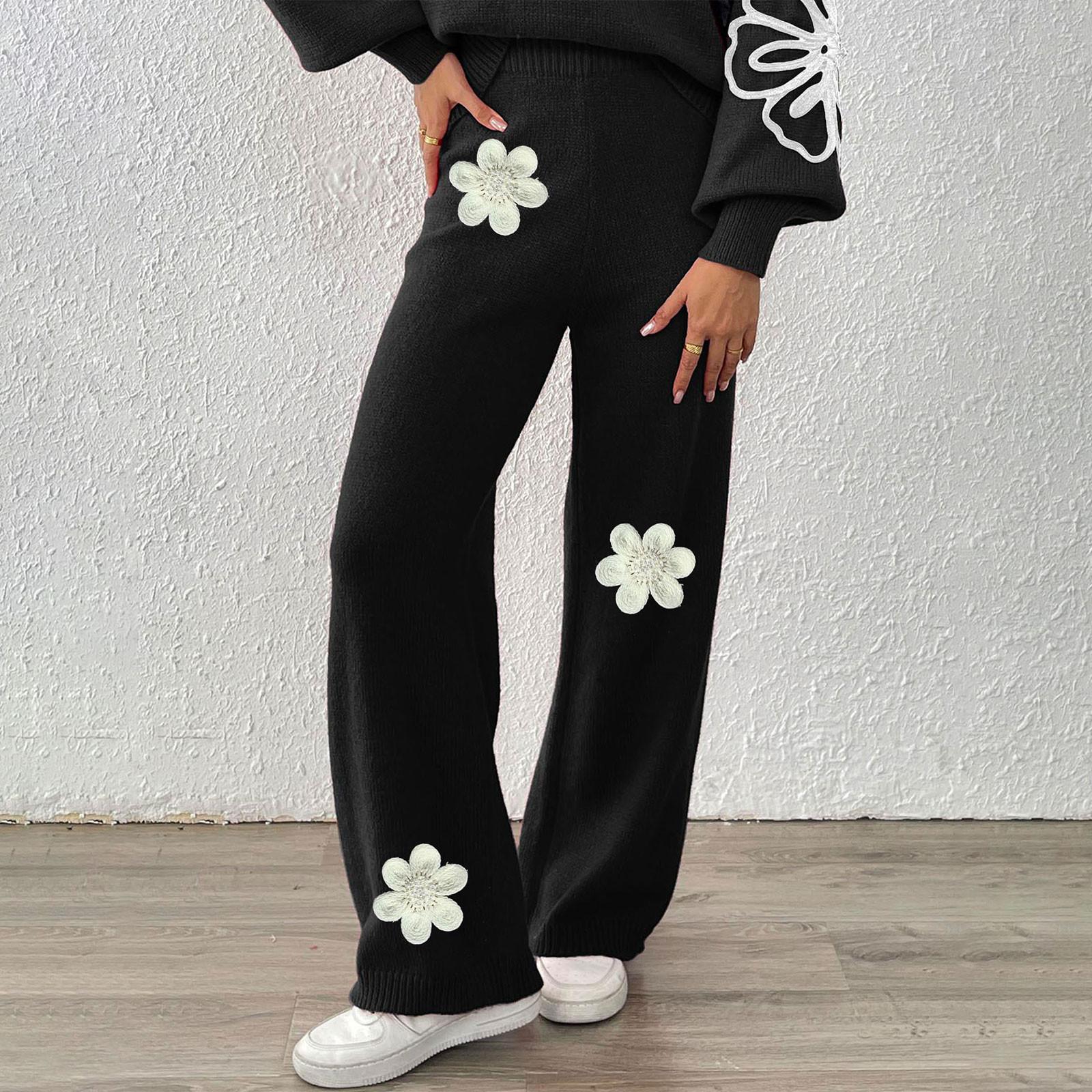 

Женские повседневные брюки с широкими штанинами, брюки с высокой посадкой и прямыми штанинами, брюки с широкими штанинами, осенне-зимние шерстяные брюки L чёрный