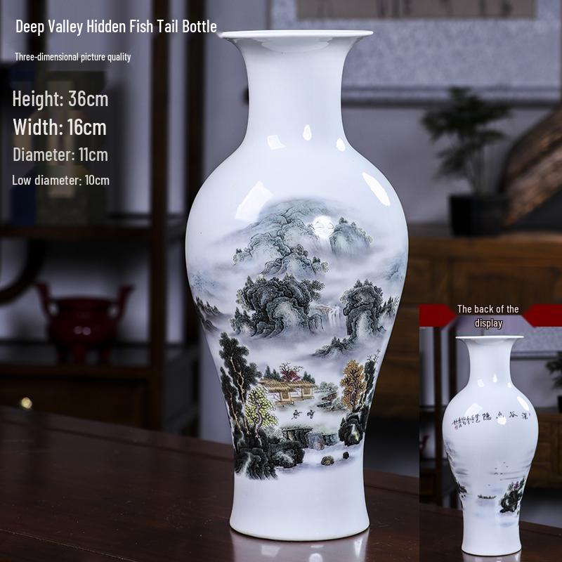 

Велика керамічна ваза Jingdezhen для вітальні, для квіткових композицій - Сучасний китайський дизайн з бамбуком, прикраса для дому