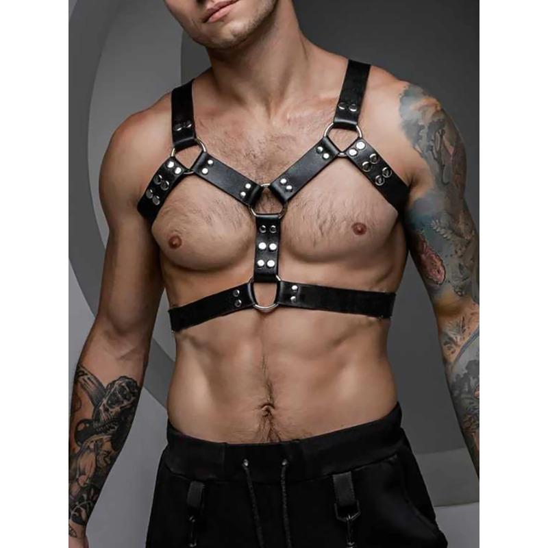 Sexy Men Harness Leather Chest Harness Belt Metal Rivets Fetish Gay Adjustable Belt Punk Rave Erotic Fetish Clothing Accessorie