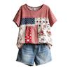Women's American Floral Patchwork Print Casual T-Shirt 250Th Anniversary USA Shirt Patriotic Tshirt