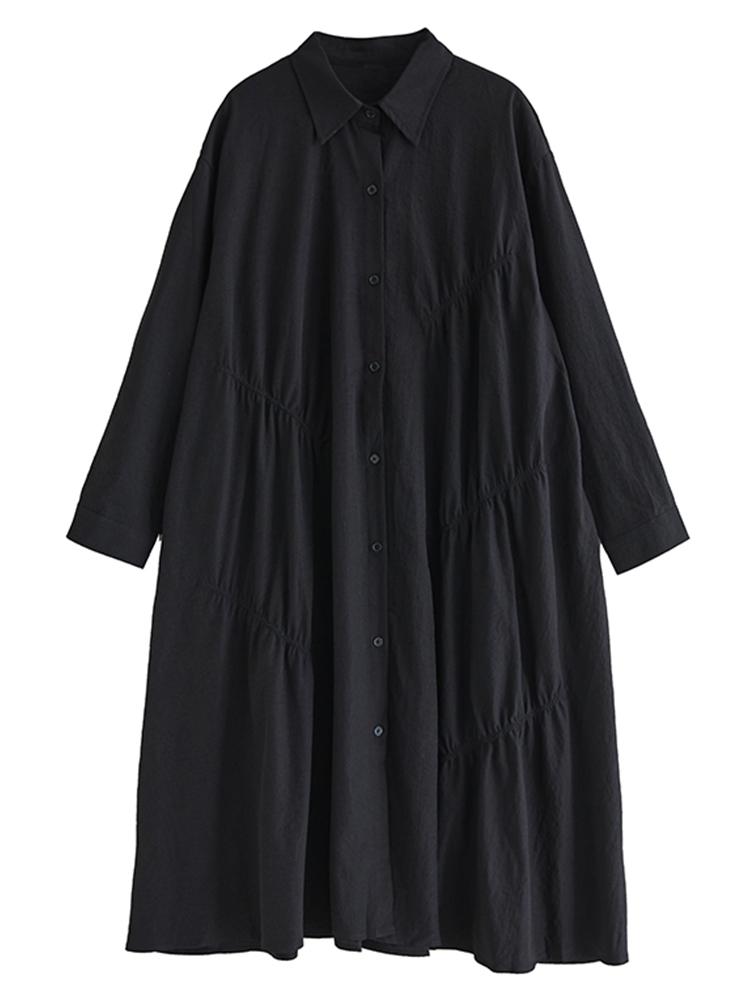 Xitao Pleated Single Breasted Lapel Dress GYX1542