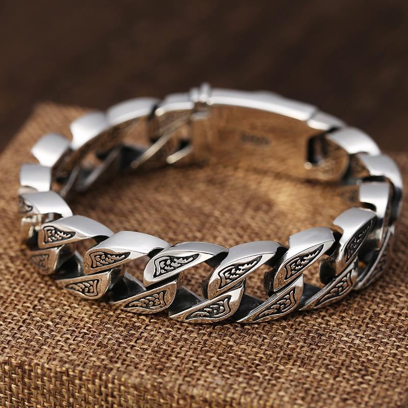 New Fashion Domineering And Rough Vintage Men's Silver Color Bracelet Personality Fashion Locomotive Friends Silver Bracelet