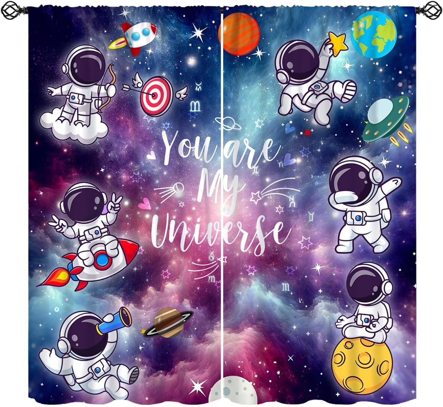 

Мультяшные шторы Космос Вселенная, Планеты Солнечной системы, Принт ракеты и космического корабля, Декор, Кулиска, Оконные шторы для детей, девочек 53x116CM-2PC