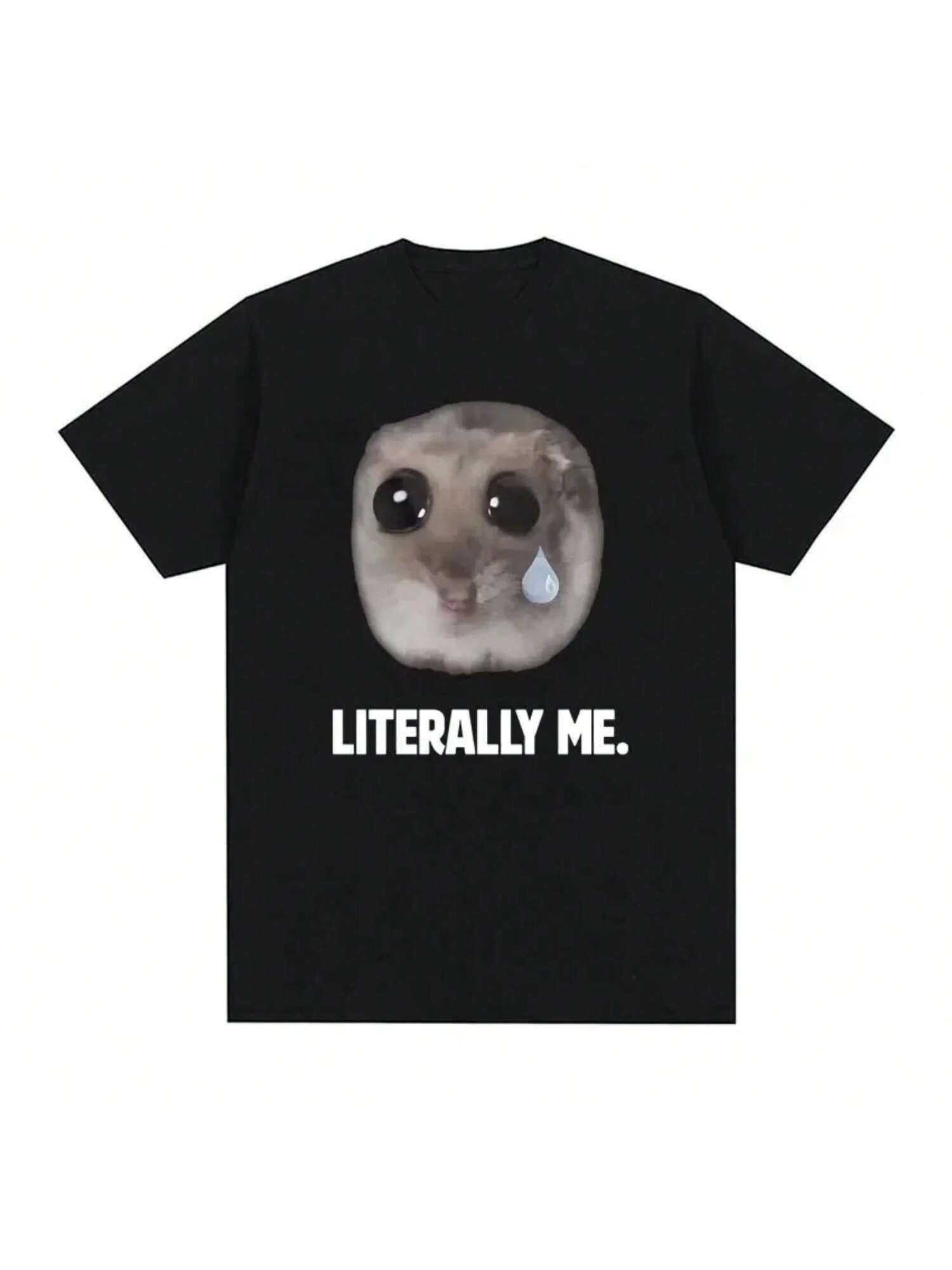 Cute Sad Hamster Literally Me Funny Meme T-Shirt Wounisex s Fashion Retro T-Shirt Casual Large T-Shirt Street Clothing S разноцветный