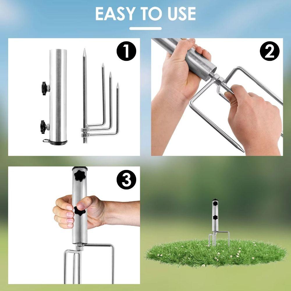 with Hanging Hook Camping Umbrella Base 4 Nails Outdoor Flag Pole Holder Courtyard