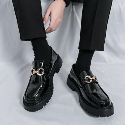 Business Dress Horse Buckle Casual Youth Glossy Muffin and Heightening Leather Shoes Tide