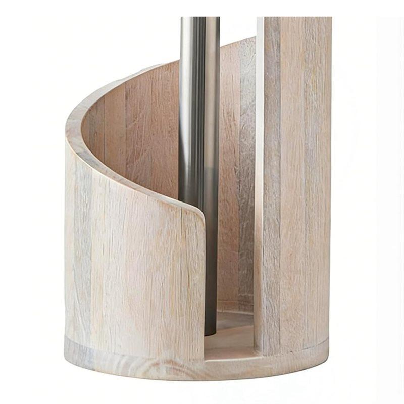 

AB66-Mountain Paper Towel Holder Countertop With Wood Round Base And Iron Holder Holder Stand For Kitchen Roll Organize