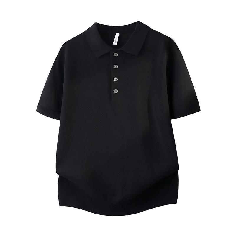 Summer Retro Solid Color Simple And Versatile Ice Silk Polo Shirt, Men's Short Sleeved Loose Knit Shirt
