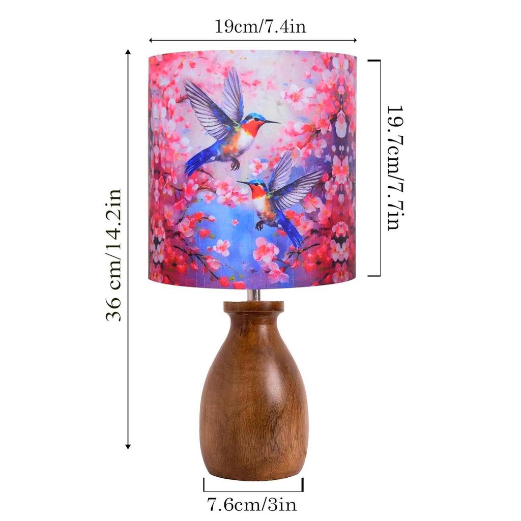 Rustikale Holz-Dovetail-Topf-Tischlampe mit bedrucktem Stoffschirm | Handgefertigtes Nachttischlicht für Wohnzimmer, Schlafzimmer, Büro, Café, Heimdekor,