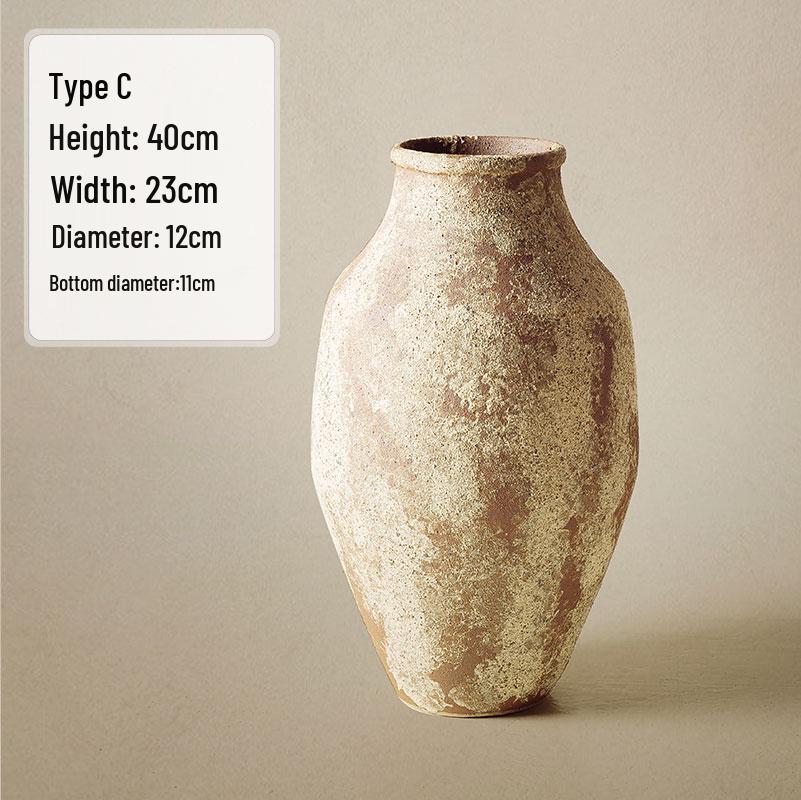 Wabi-Sabi Style Unglazed Terracotta Vase with Floral Design for Retro Living Room or Dining Table Decor