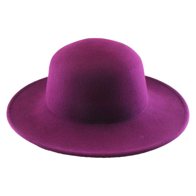 Autumn And Winter Wool New Big Brim Thickened Top Hat Felt British Retro Solid Color Light Board Flat Top Hat For Men And Women