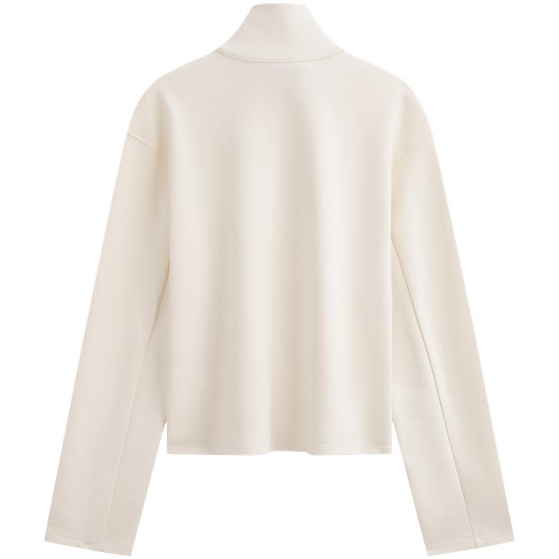Calvin Klein Premium Ready-To-Wear Business Casual Solid Half-Zip Pullover Sweatshirt Women Sweatshirt Milk-White 40WL213