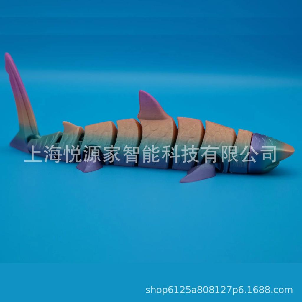 3D Printed Realistic Striped Tiger Shark Model with Movable Joints - Decorative Gift & Puzzle