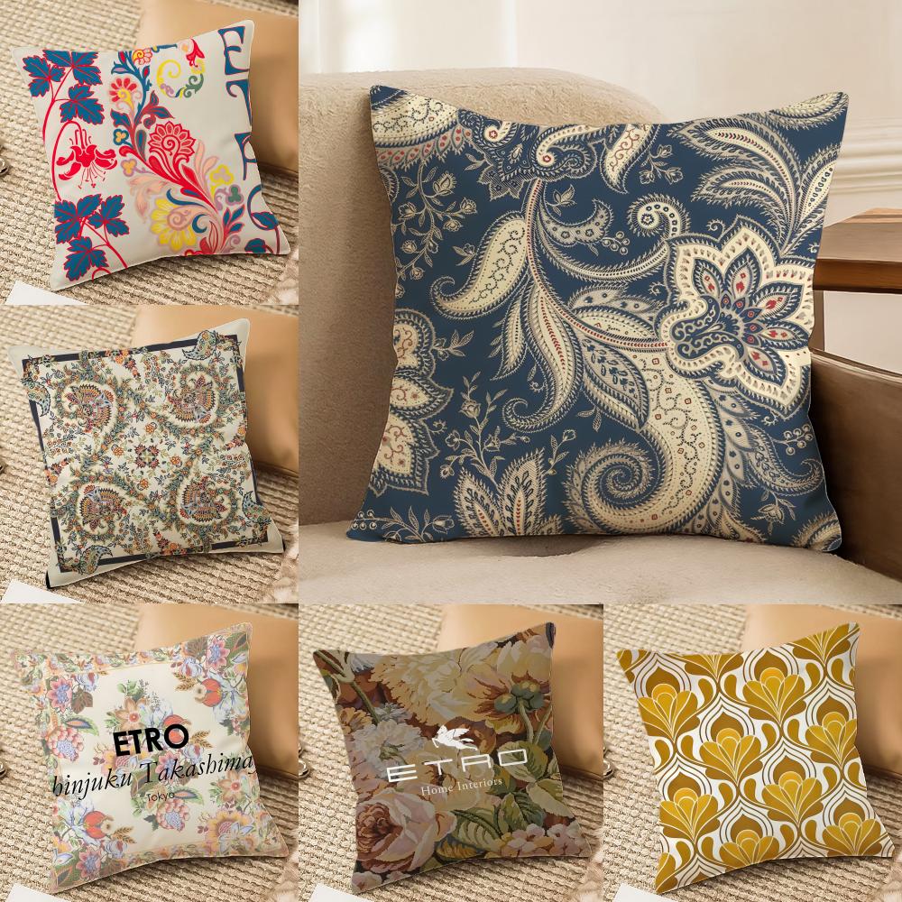Cashew Nut Flower Pattern Natural Etro Pillow Case DoubleSided Plush Sofa Cushion Covers Organic Breathable Invisible Zipper