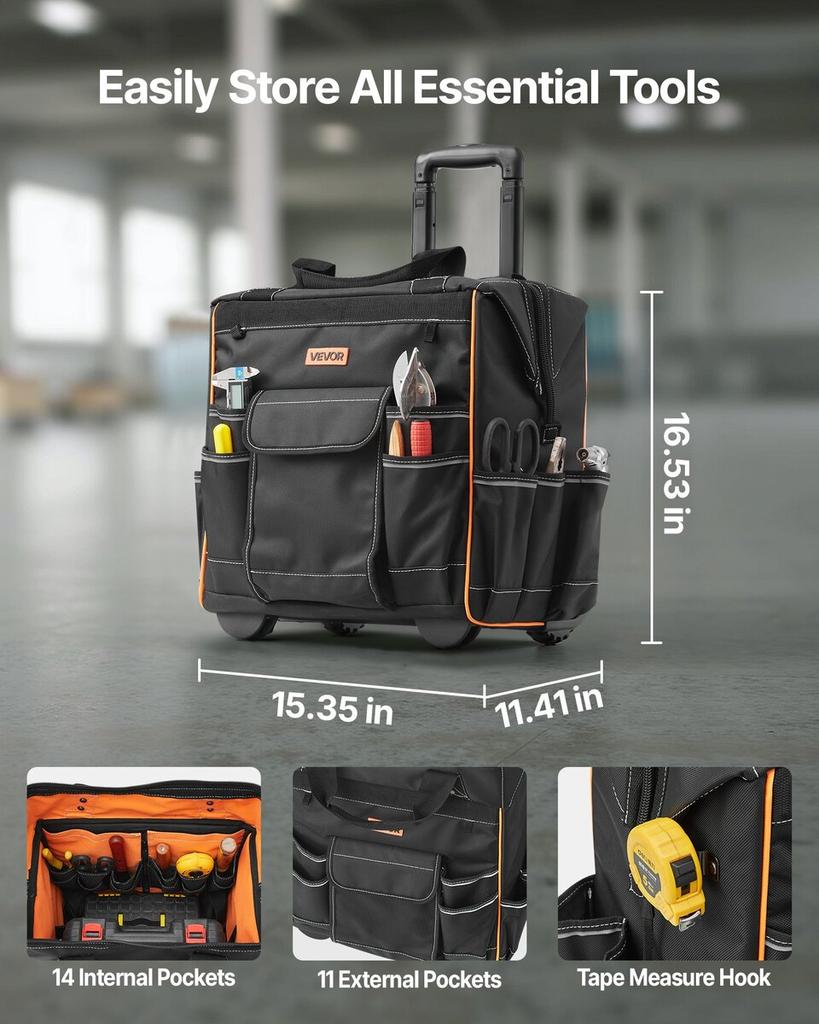 Rollende Werkzeugtasche 25 Taschen Robuste Rollende Werkzeugtasche auf Rädern