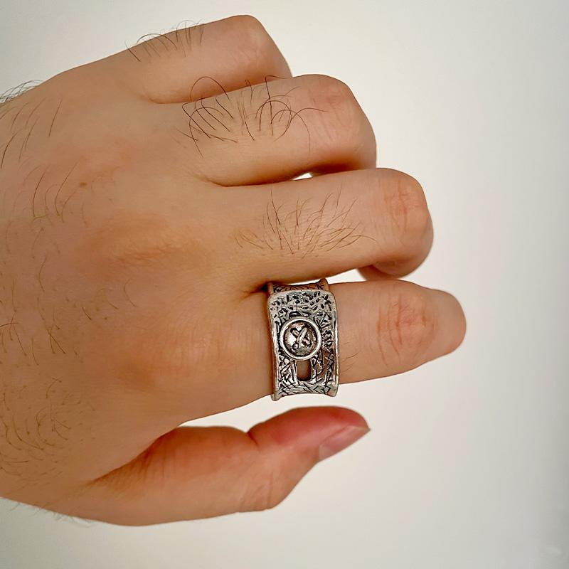 Retro Clothes Button Wide Ring For Men Women Punk Gothic Rock Hiphop Open Ring Handmade Designer Zircon Unisex Accessories Gift