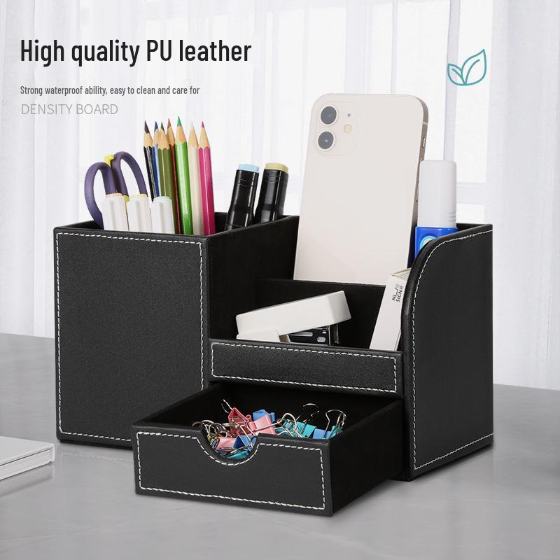 Luxuriöser Leder-Stiftehalter mit Schublade - Stilvolle Schreibtischaufbewahrung für Schüler und Büro.