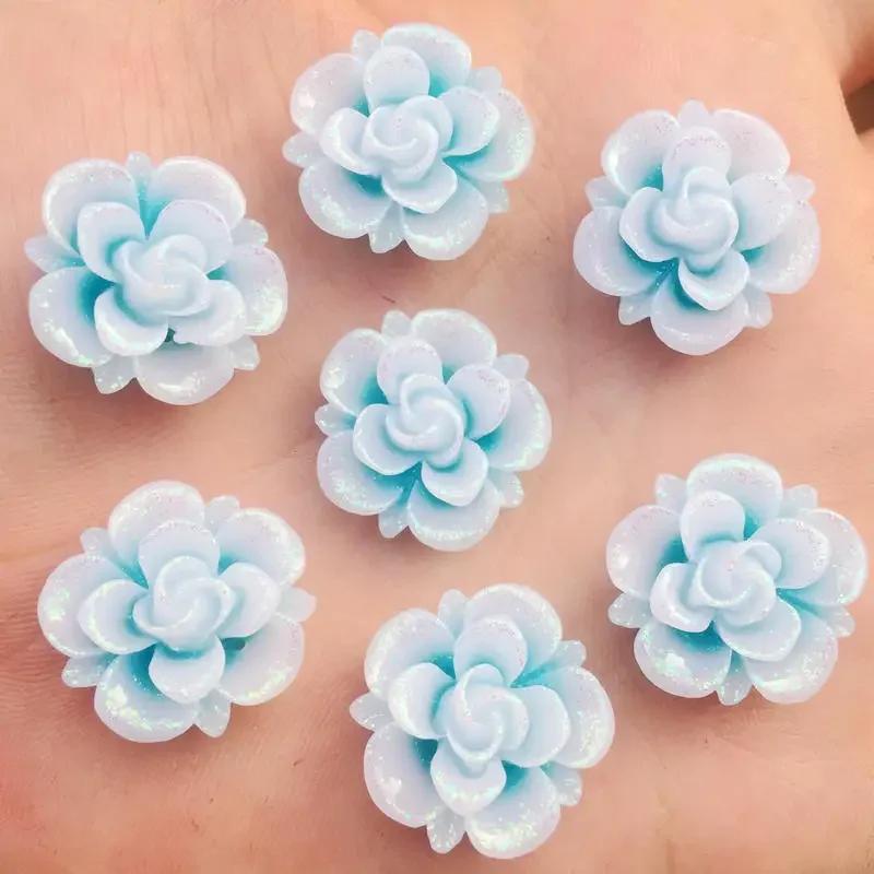 15pcs 19mm Resin Flower Rhinestone Flatback Cabochon for DIY Wedding Decoration -A62