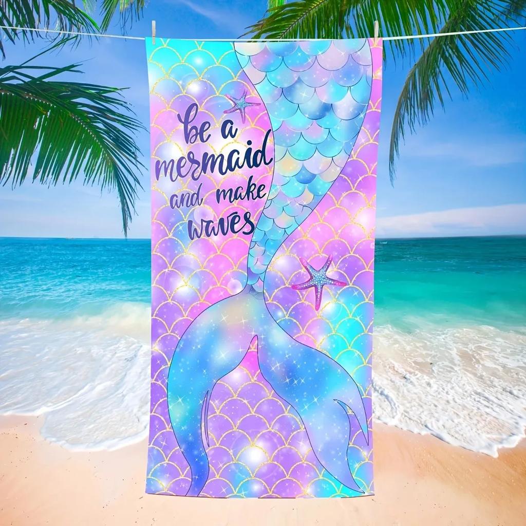 Summer No Sand Free Mermaid Beach Towel Microfiber Surf Poncho Bath Summer Swimming Fitness Yoga Swimming Sunscreen Bath Towels