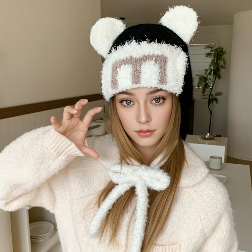 

Новая женская милая зимняя шапка с кошачьими ушками, модная уличная вязаная шапка с ушками, милая женская шапка-денди для девочек 56cm-60cm