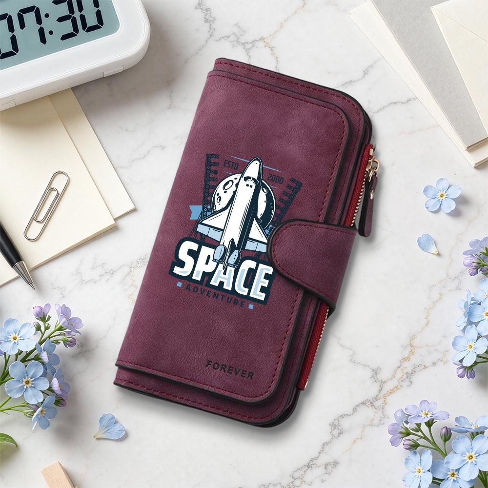 Space Shuttle Long Wallet Forever Card Holder Stylish PU Leather Portable Purse