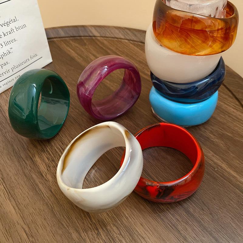 8 Colors Bohemian Irregular Thick Resin Acrylic Bangles for Women Geometric Cuff Wide Bangle Bracelets Men Jewelry Summer