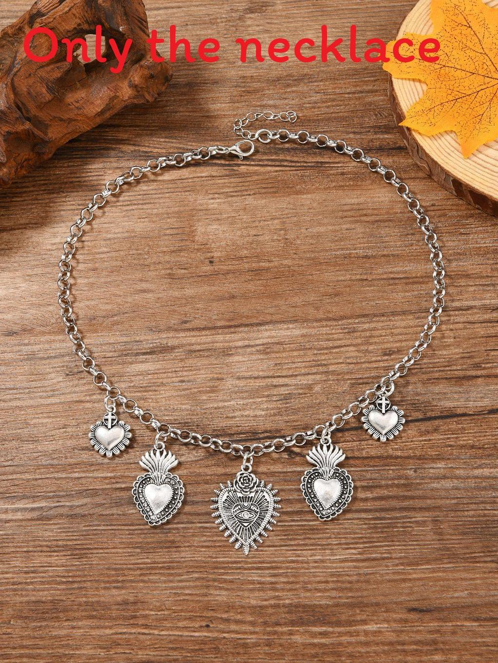 Religious Heartshaped Necklace With Electroplated Zinc Alloy Chain For Ladies