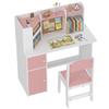 Kids Desk and Chair Set for 5-12 Years Old with Bookshelf, Pen Holder, Adjustable Tablet Stand, Pink