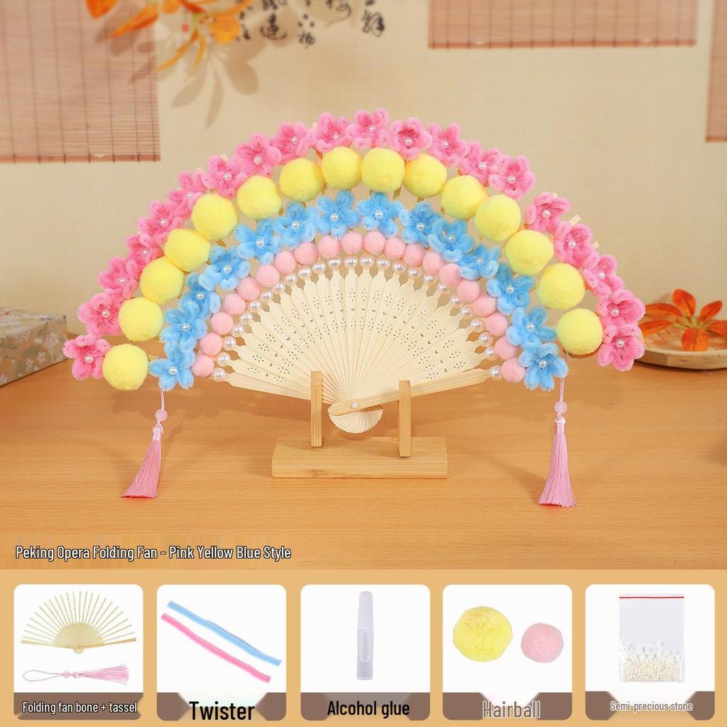 DIY Peking Opera Fan Kit: Chinese Handmade Pipe Cleaner & Creative Folding Fan for Kids
