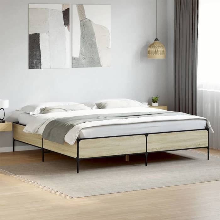 VidaXL Bed Frames, Double Bed with Slatted Base, Adult Bed with Bedroom Footboard, Modern, Sonoma Oak 180x200 Cm Wood 3279783