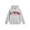 Li Ning Weekend Gioventù American Vintage Felpa con Cappuccio Stampata Logo a Lettere Felpa Unisex Grigio Chiaro Grigio Fumo AWDU781-1