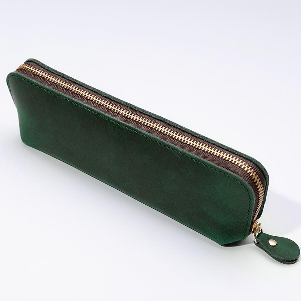2026 Crazy Horse Leather Zipper Pencil Bag Handmade Leather Pencil Bag Creative Fashion Stationery Retro Pen Storage Bag
