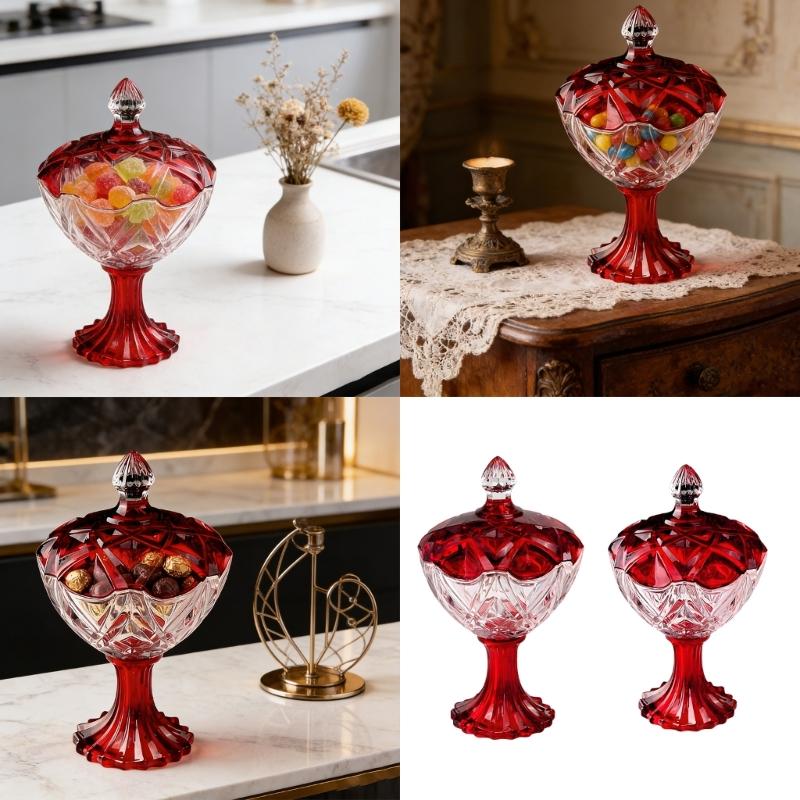 Candy Jar,Decorative Candy Dish Glass Crystal Candy Bowl with Lid Glass Nut Cookie Fruit Bowl Plate Jewelry Box Gift