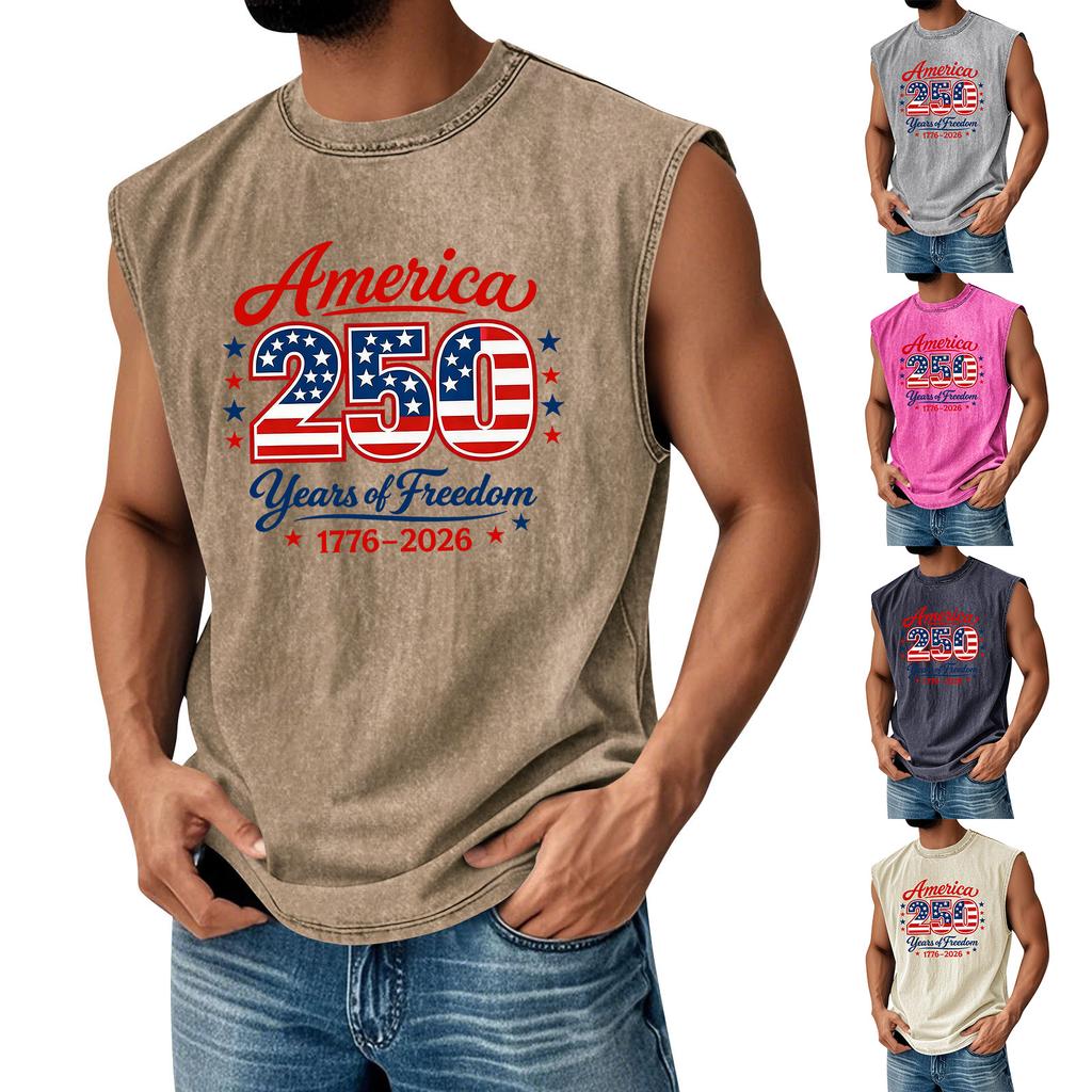 Men's Printed Round Neck Distressed Top Casual Comfort Vest