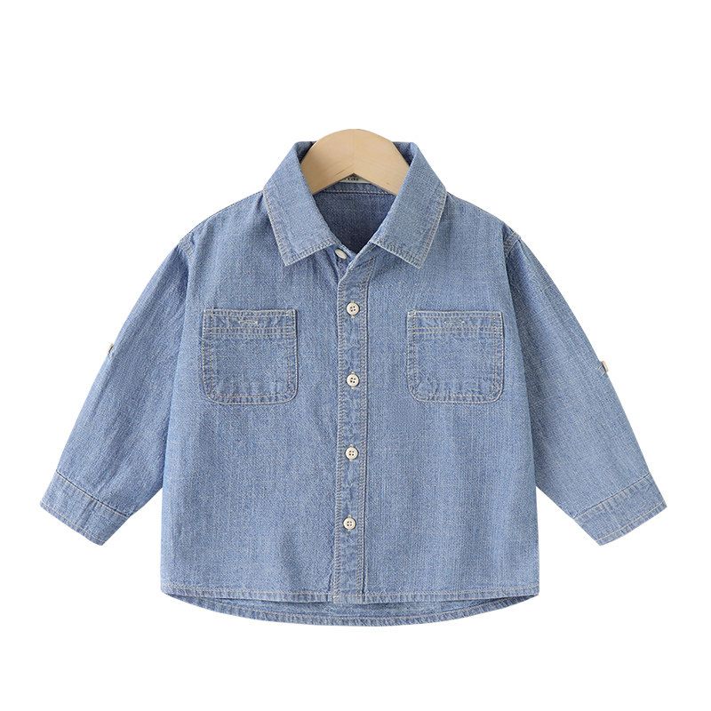 Boys' Pure Cotton Denim Shirt 2026 New Spring and Autumn Children's Clothing Toddler Shirt Top Trendy