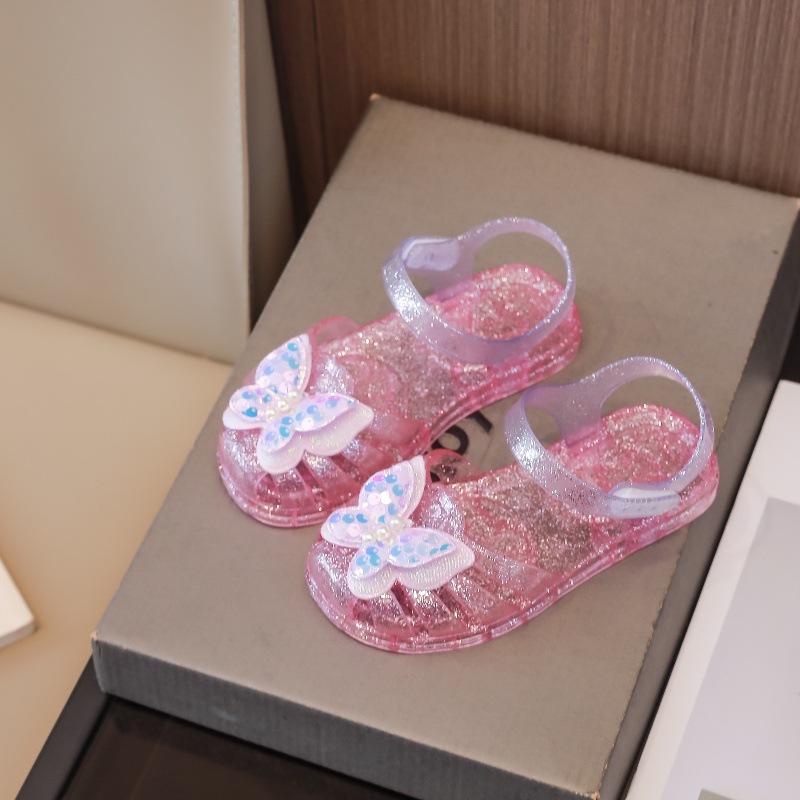 

Модная детская обувь Новые летние универсальные сандалии для девочек Хрустальные принцессы Дышащие детские сандалии Сладкая мягкая подошва Комфортная обувь-желе 27insole16.4cm розовый