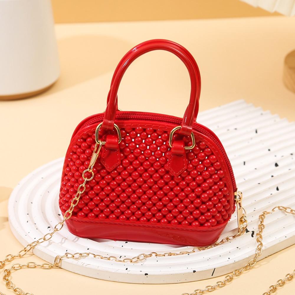 Trendy PVC Pearl Shell Bag One Shoulder Hand-held Jelly Bag Chain Mini Underarm Bag Women красный
