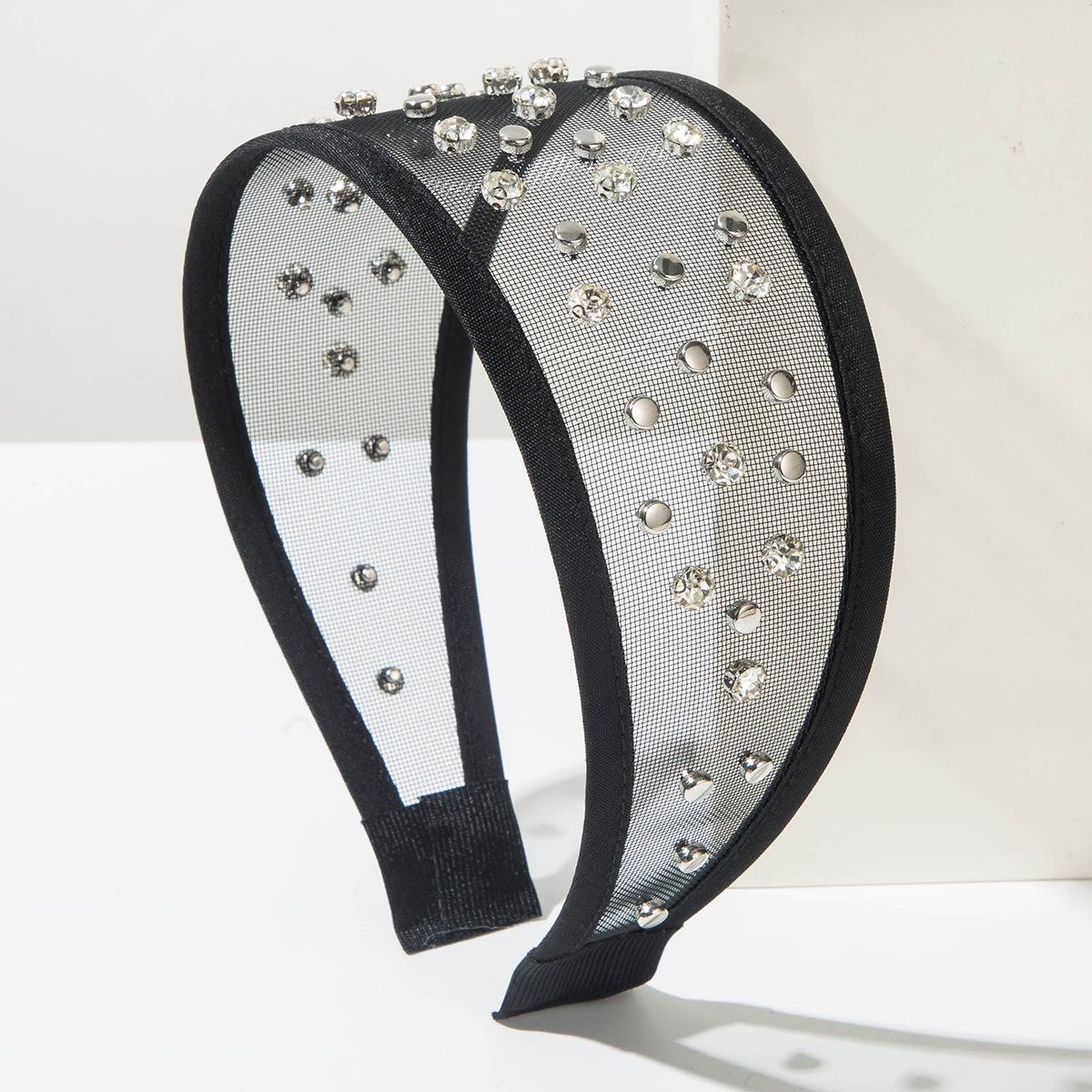Korean Style Fashion Simple Trendy Rivet Mesh Wide Headband for Women High-end Versatile Hair Accessory чёрный