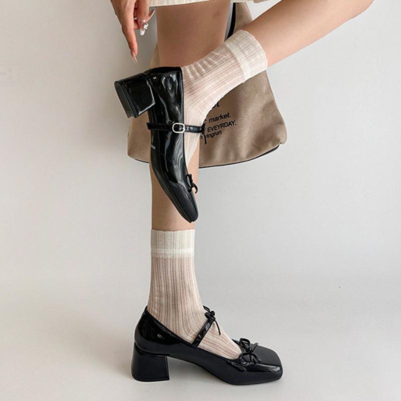 New Spring Autumn Women Mary Jane Shoes Fashion Butterfly-knot Shoes Street Style Casual Thick Heel Dress Leather Pumps