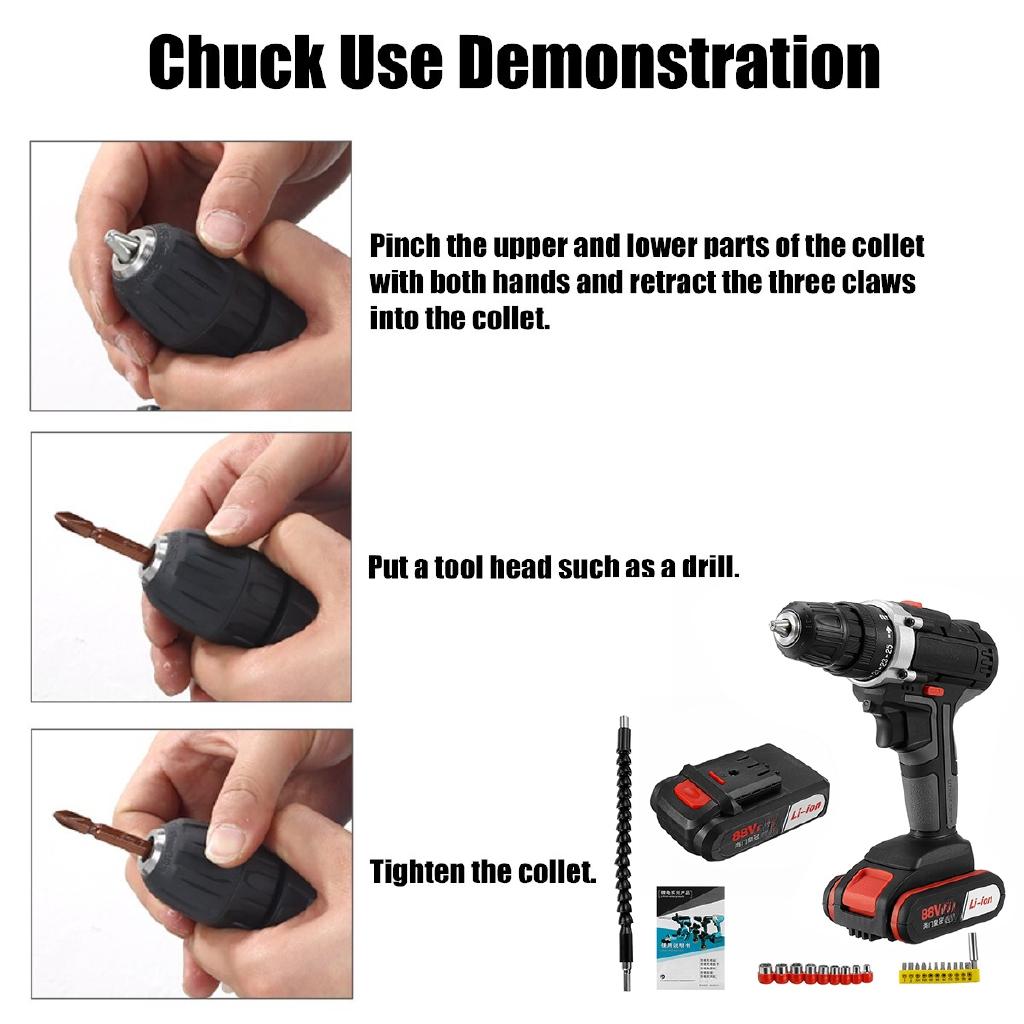 220V AC Cordless Drill 1 Batery Rechargeable 25 88VF +1 Torque With Screwdriver Bit