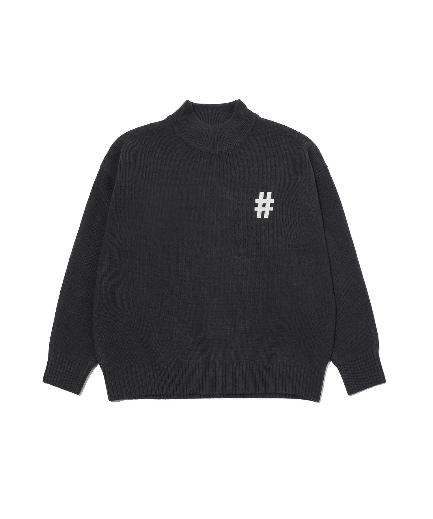 Vintril Hashtag Mock Neck Oversized Knit (Dark Charcoal) L