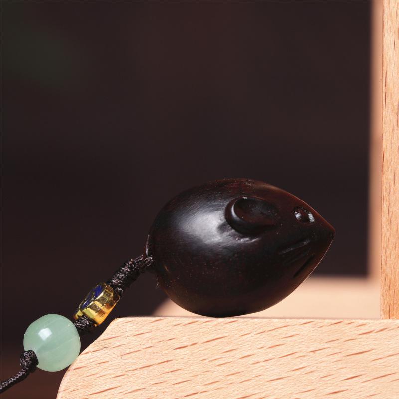 Red Wood Zodiac Mouse Phone Charm & Car Pendant Keychain Gift Ornament