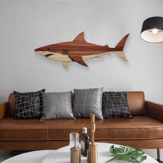 Rustic Wooden Shark Wall Decor Ocean Fish Wall Hanging Sculpture Coastal Beach Style Wall Art for Bedroom Living Room