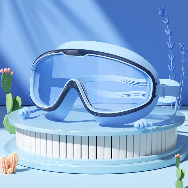 

Children s Large-frame Swimming Glasses Waterproof Anti-fog Integrated Earplugs Boys Girls Eye Protection